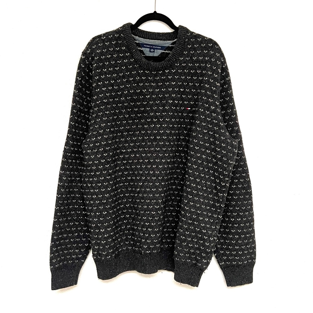 Tommy Hilfiger charcoal grey textured design wool blend crew mens sweater XXL